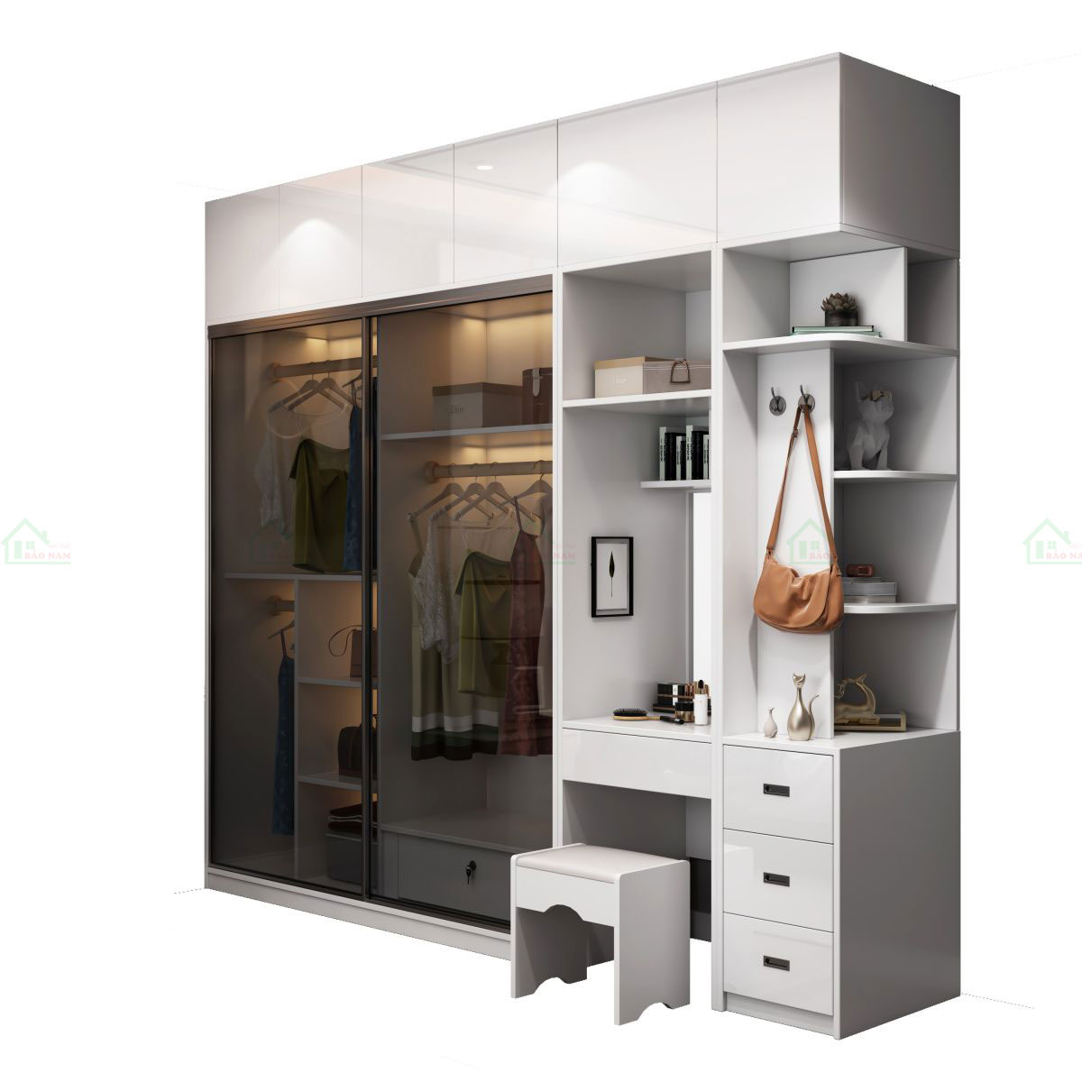Trang bị hệ ray trượt mượt mà và êm ái khi đóng/mở cánh tủ