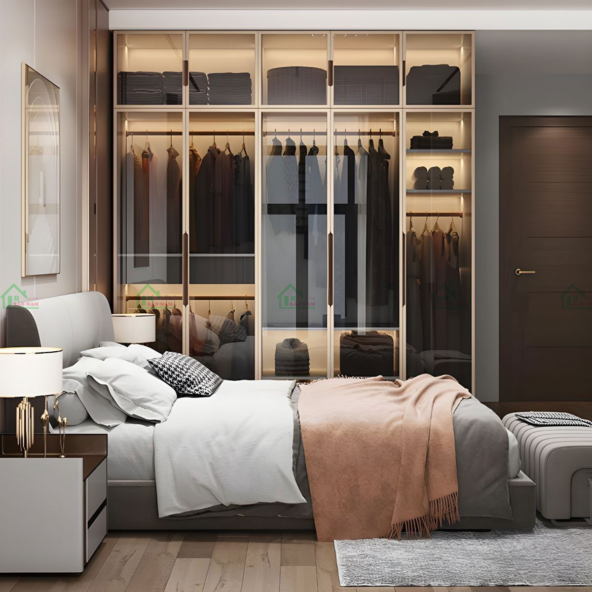Tủ Quần Áo Cánh Kính Trà Đẹp TK53