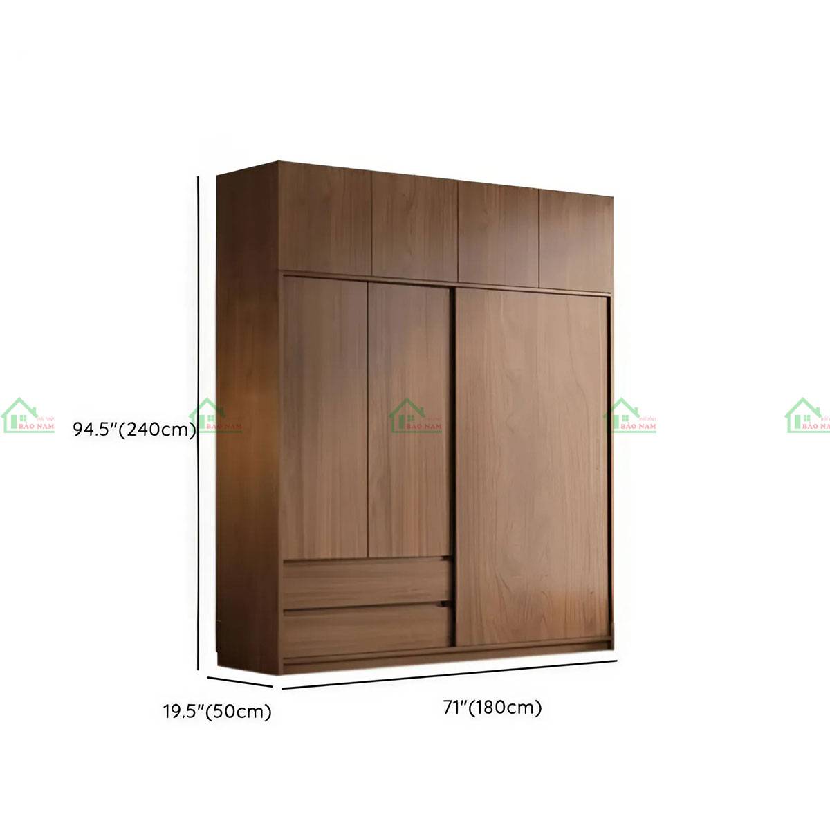 Mẫu tủ gỗ tự nhiên cánh lùa TATN04 kích thước 180cm x 240cm phong cách tối giản