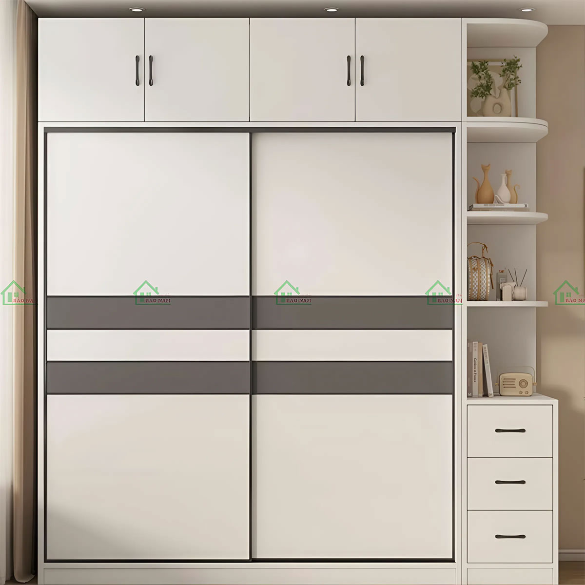 Tủ Quần Áo Cánh Lùa Màu Trắng Phối Xám Đẹp Hiện Đại TAL13