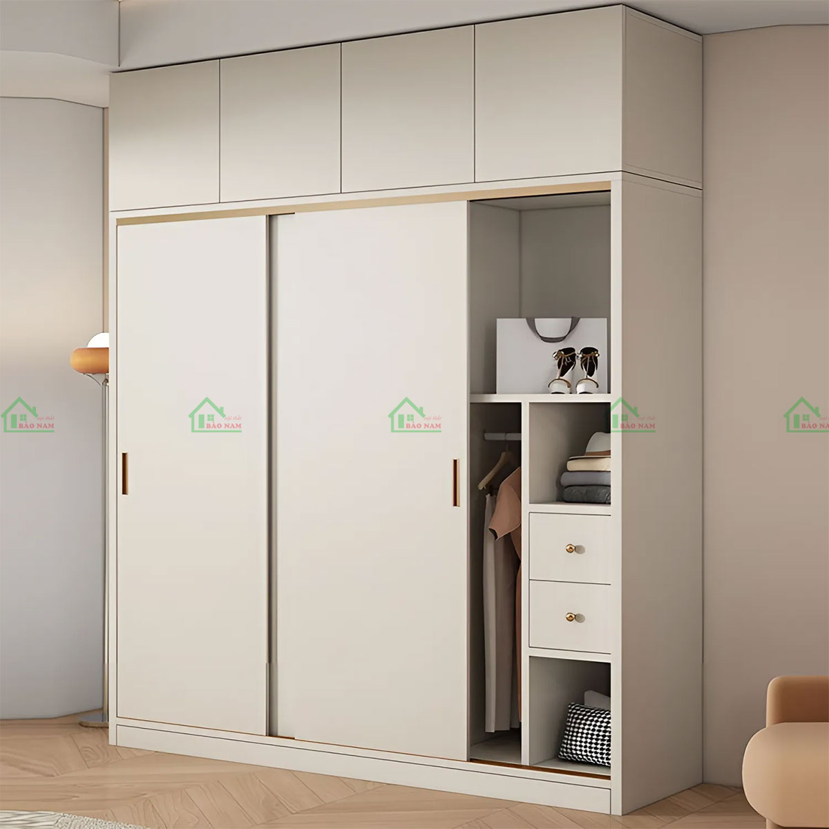 Thiết kế cánh lùa giúp tối ưu hóa không gian phòng ngủ, tạo sự gọn gàng và dễ dàng truy cập quần áo.