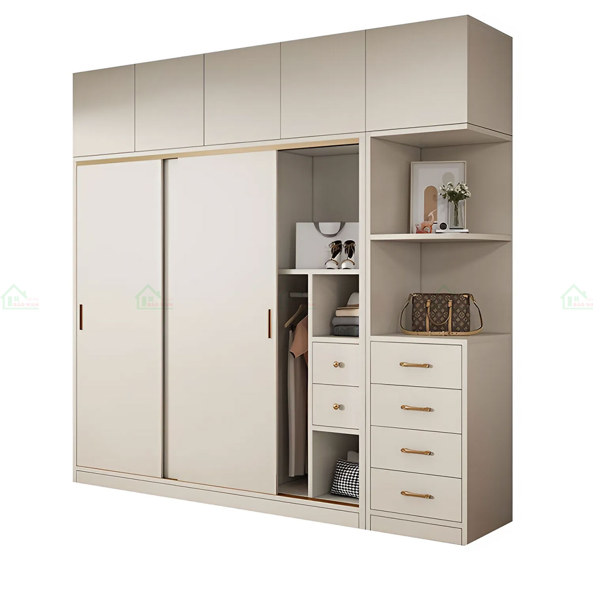 Thiết kế đơn giản, tối ưu với những chi tiết như tay nắm và nẹp chỉ viền tạo điểm nhấn, phù hợp với nhiều phong cách nội thất.