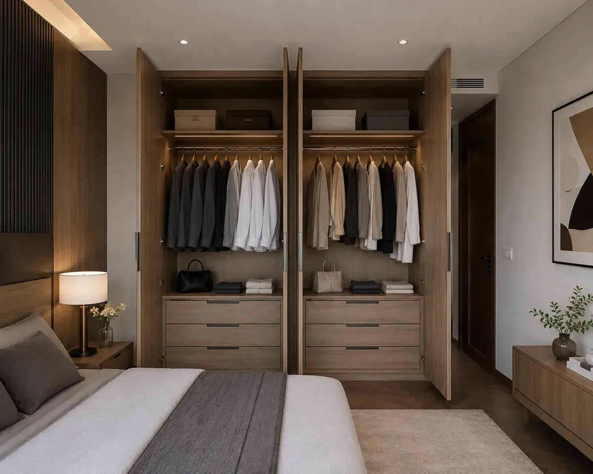 Thiết kế tủ quần áo cánh mở 4 cánh rộng rãi, đáp ứng nhu cầu lưu trữ lớn