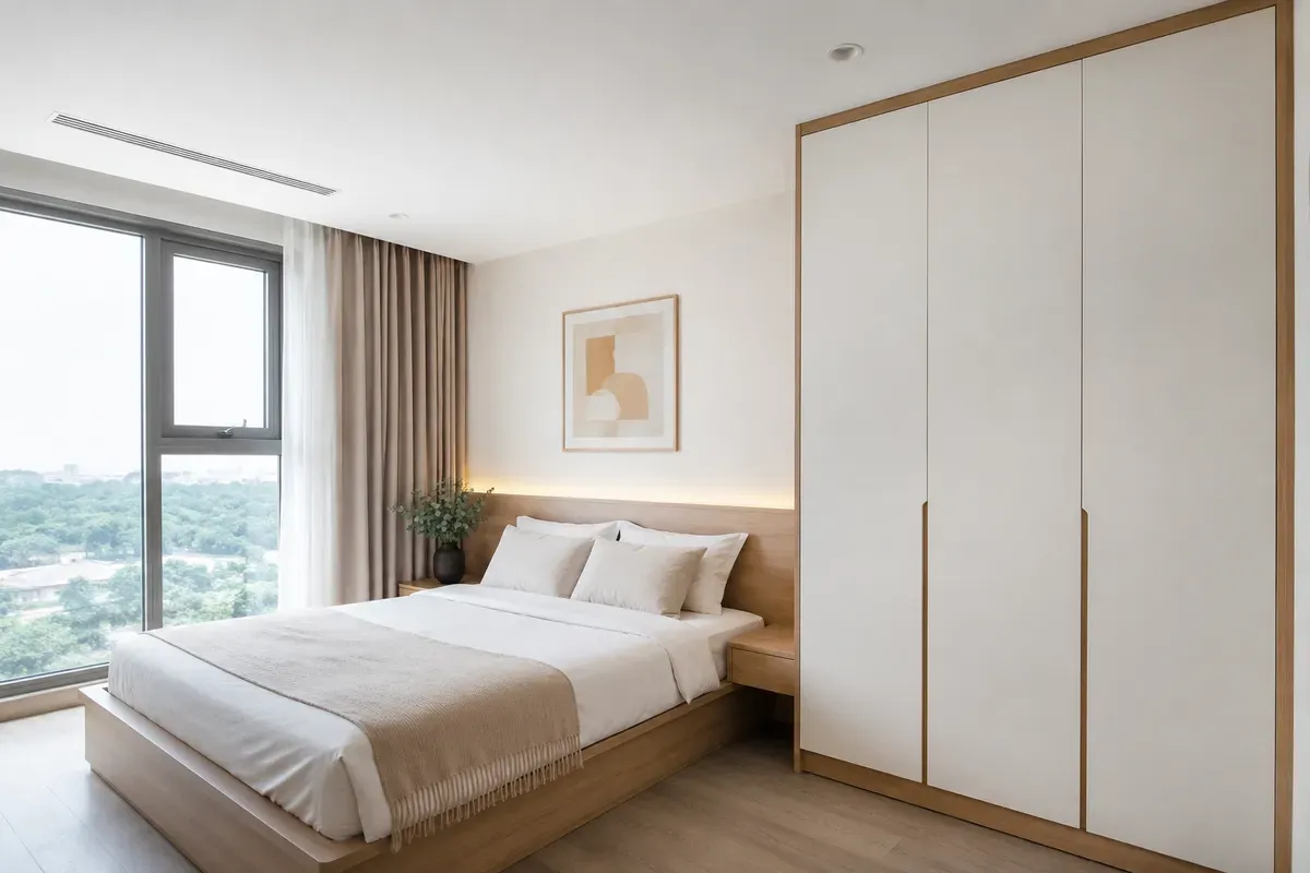 Mẫu tủ quần áo cánh mở gỗ công nghiệp thiết kế hiện đại phù hợp căn hộ chung cư.