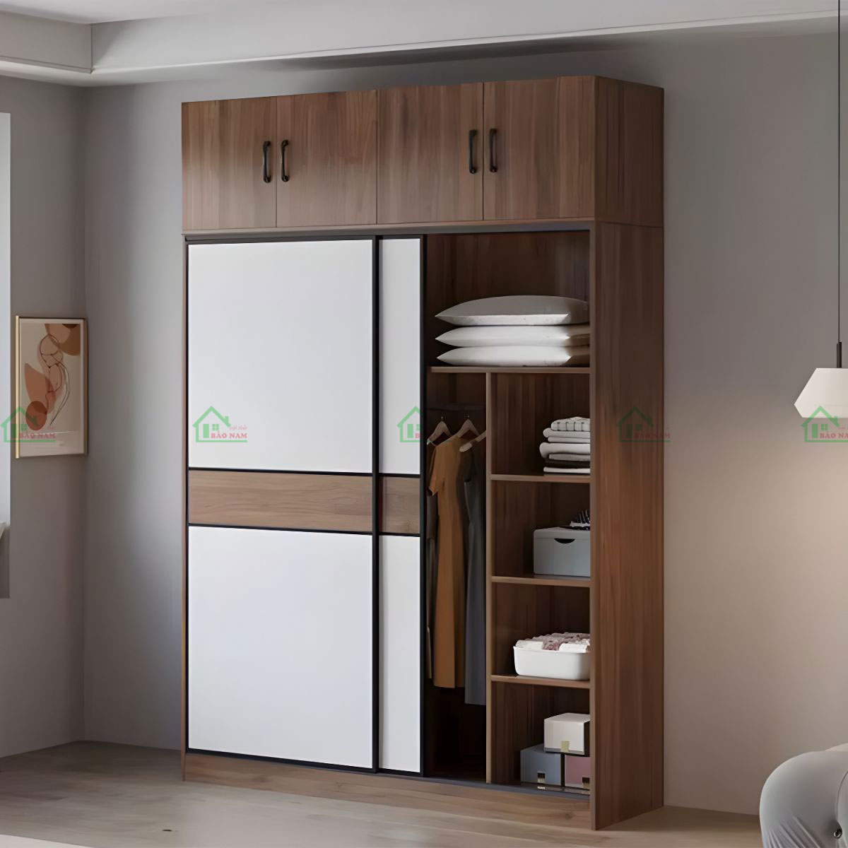 Thiết kế cửa lùa 2 cánh hiện đại, tối ưu hóa không gian lưu trữ.