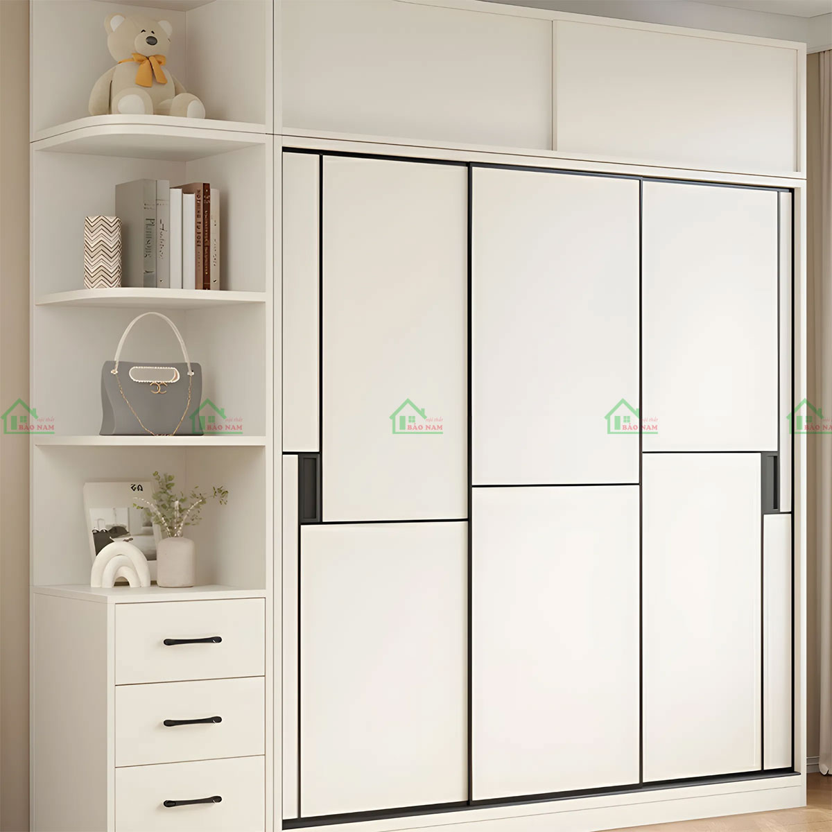 Thiết kế cửa lùa âm tạo nên vẻ ngoài sạch sẽ, tinh tế và tối ưu không gian sử dụng.