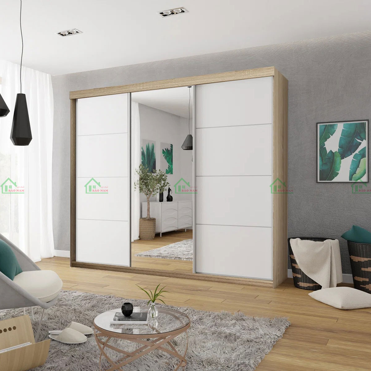 Với ray trượt cao cấp, 3 cánh cửa lùa mang lại sự tiện lợi và tính thẩm mỹ cho không gian.