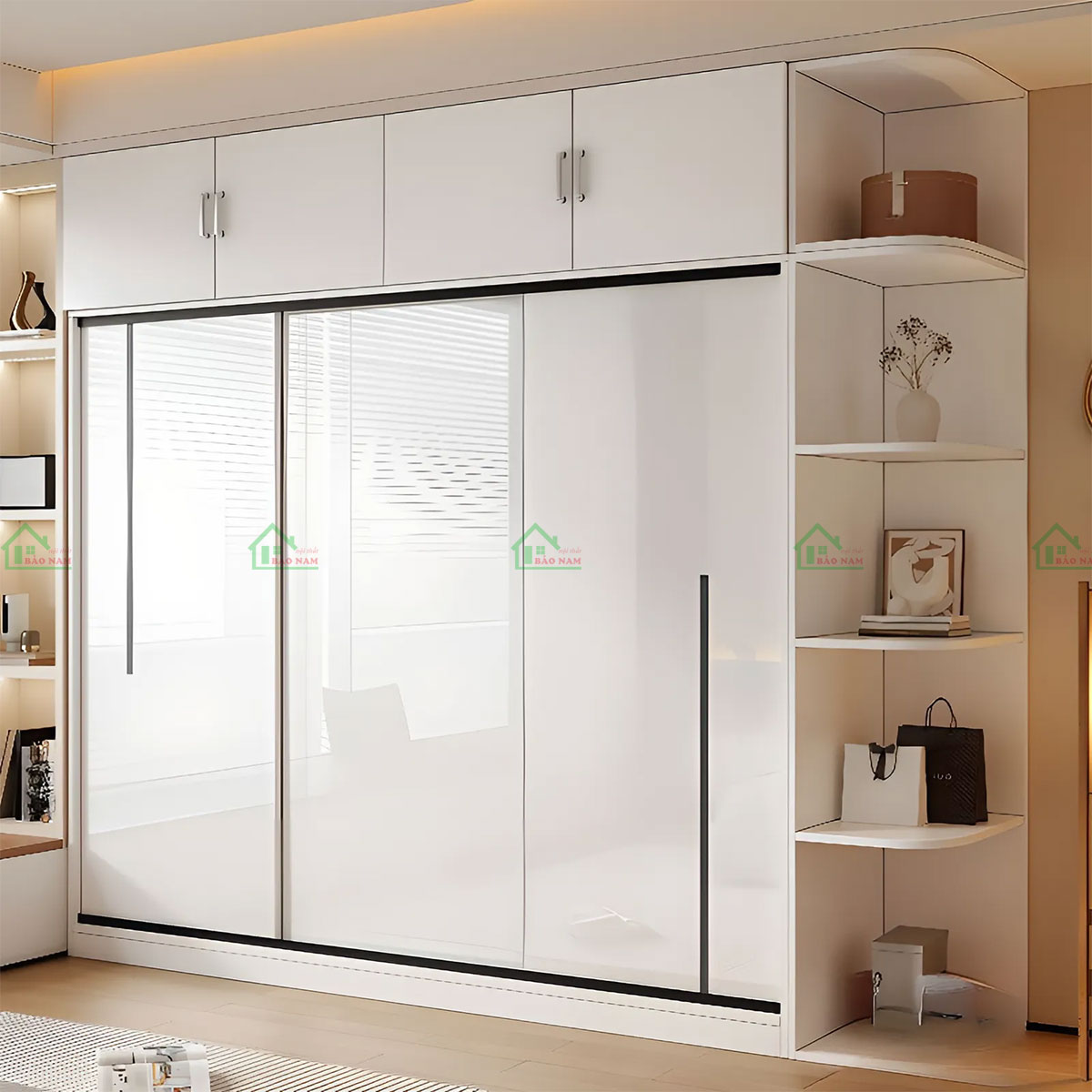 Tủ Quần Áo Cửa Lùa Acrylic Bóng Gương Đẹp Hiện Đại TAL04