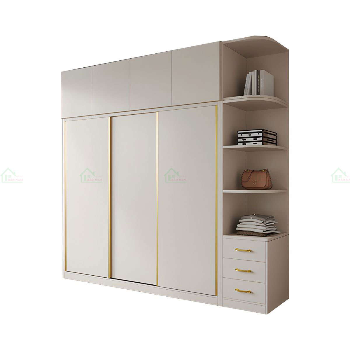Màu be nhạt nhẹ nhàng của tủ dễ dàng hòa nhập vào nhiều không gian nội thất, từ phòng ngủ hiện đại đến phòng khách ấm cúng.