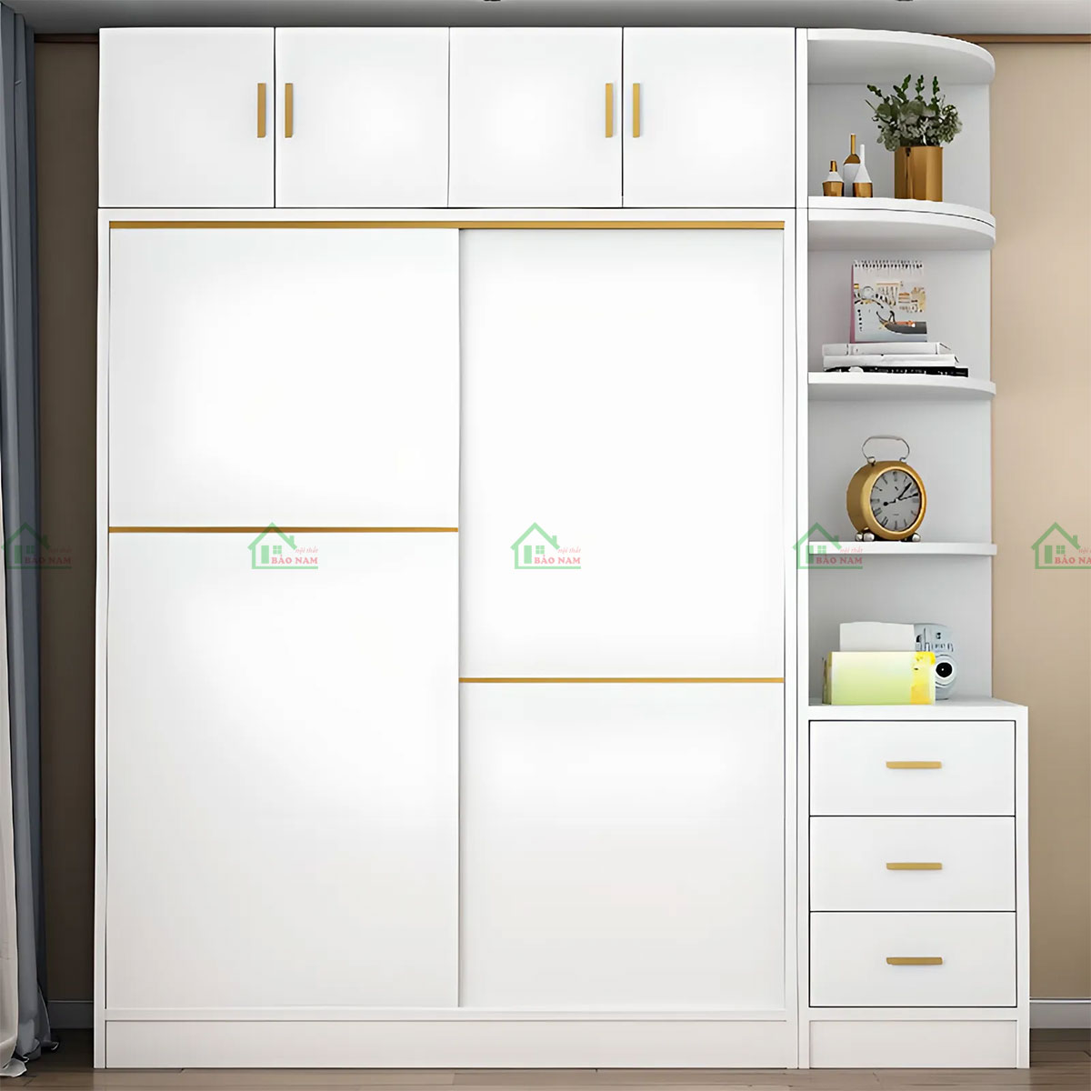 Tủ Quần Áo Cửa Lùa Gỗ MDF Màu Trắng Đẹp Hiện Đại TAL11