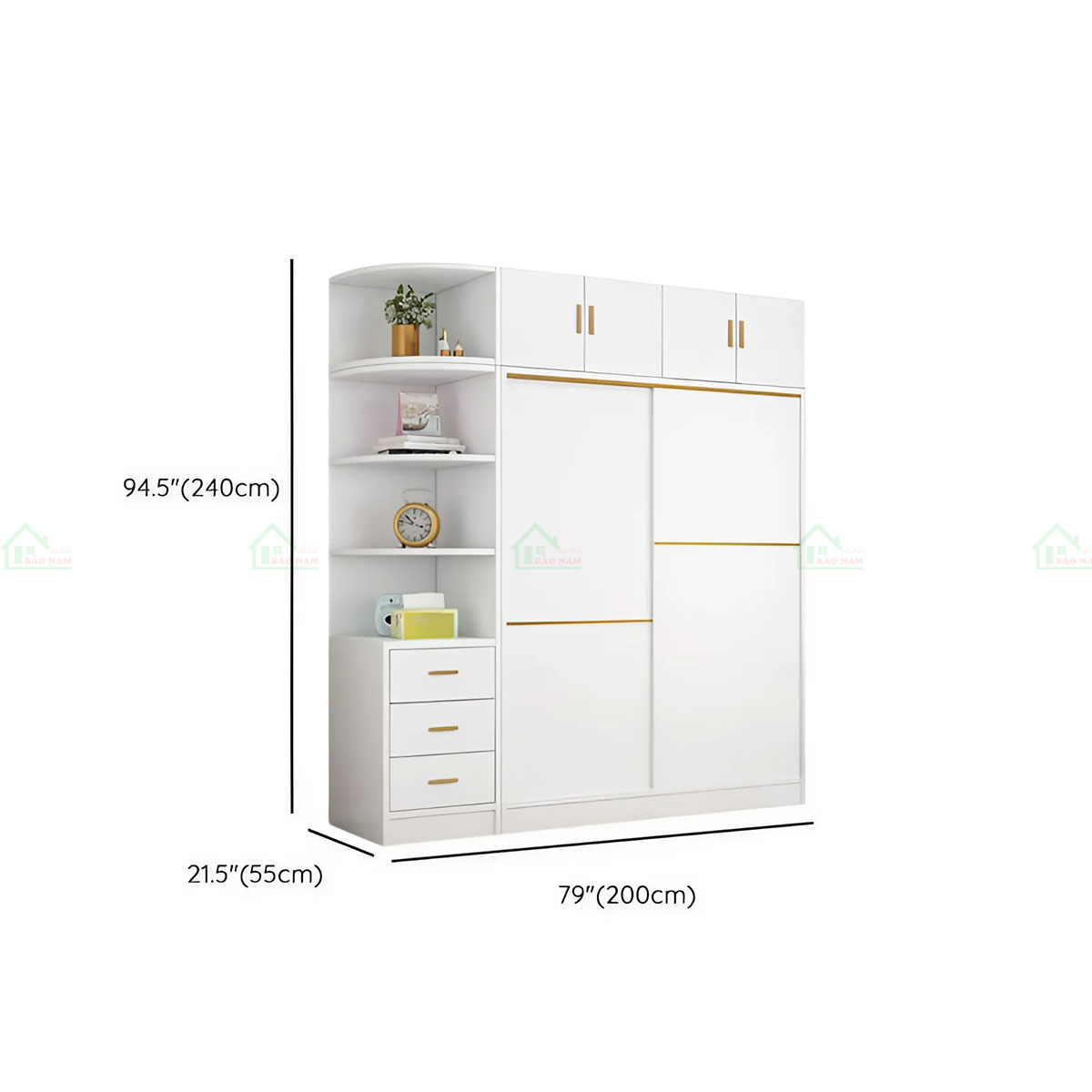 Thiết kế thông minh với các ngăn kéo, giá kệ giúp tối đa hóa không gian lưu trữ, mang lại sự gọn gàng cho phòng ngủ.