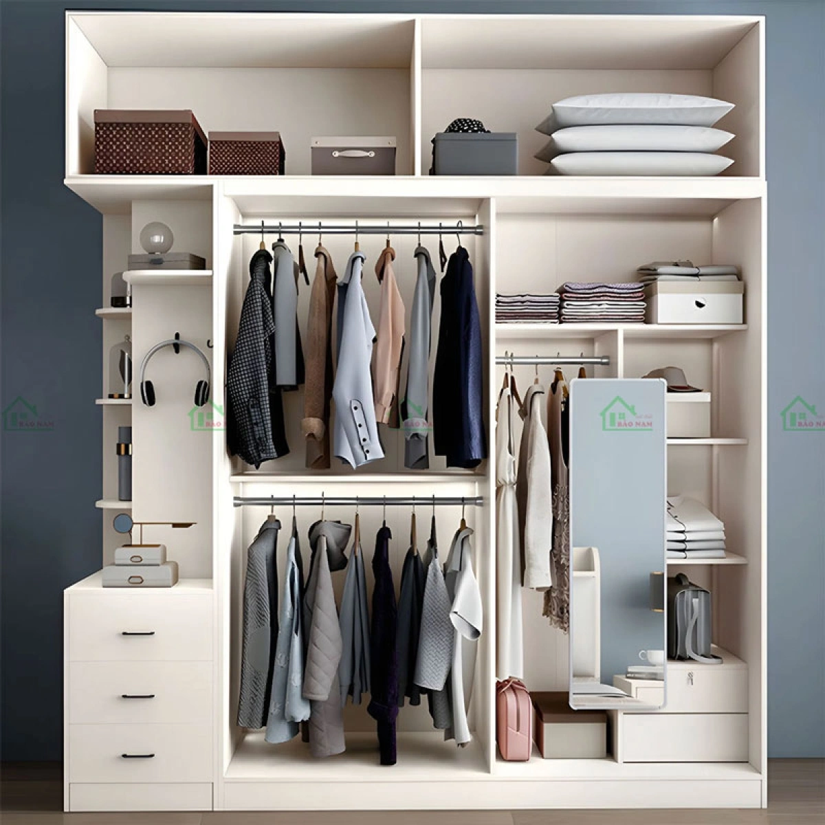 Bố cục khoang tủ cửa lùa hiện đại tối ưu không gian lưu trữ