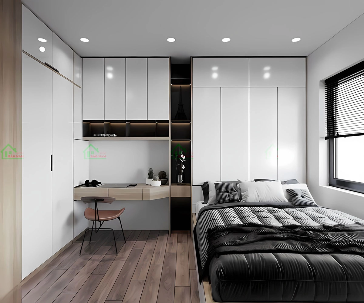 Mẫu tủ quần áo kết hợp bàn làm việc tiện ích