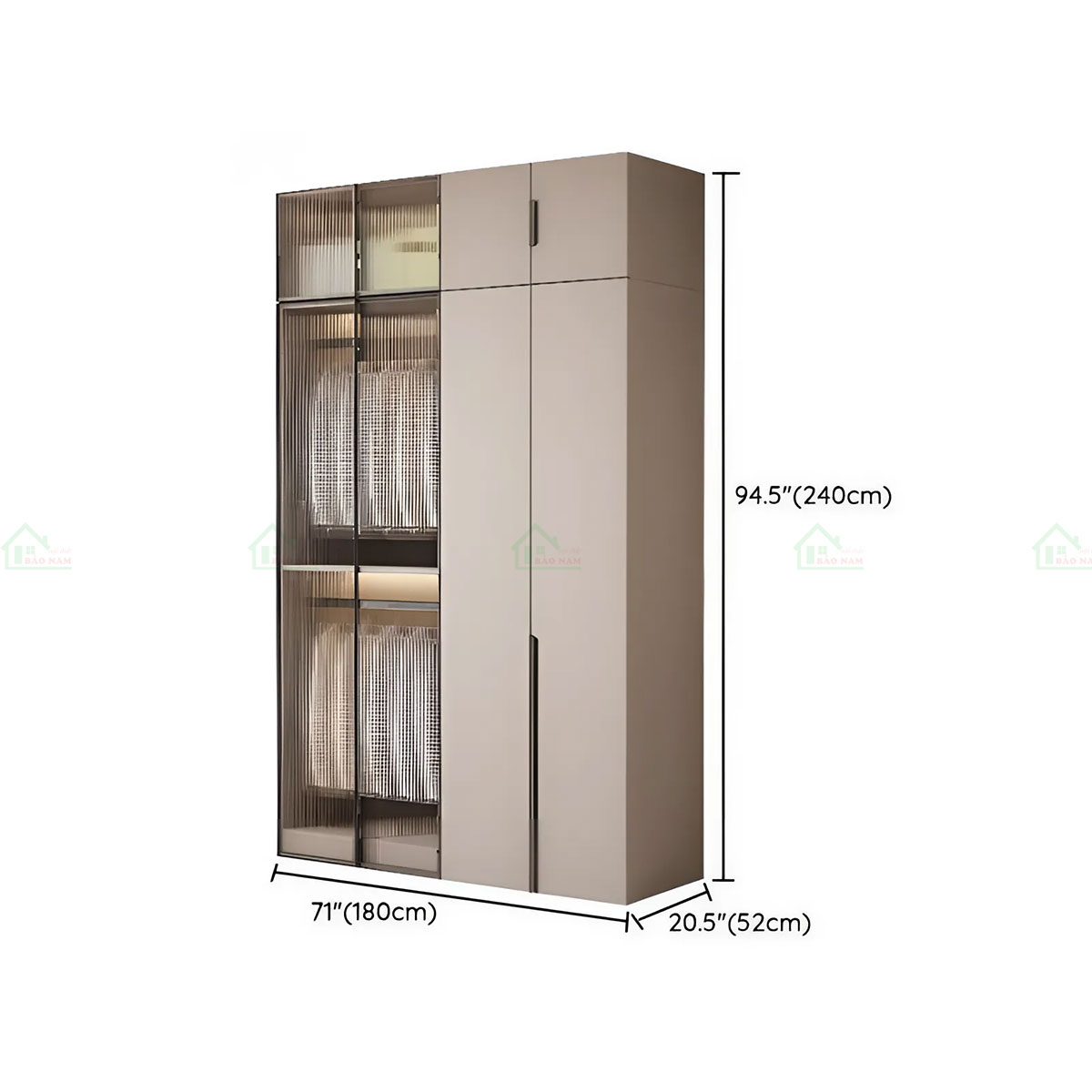 Tủ được thiết kế kịch trần, tối đa hóa không gian lưu trữ và mang lại vẻ thẩm mỹ cho không gian.