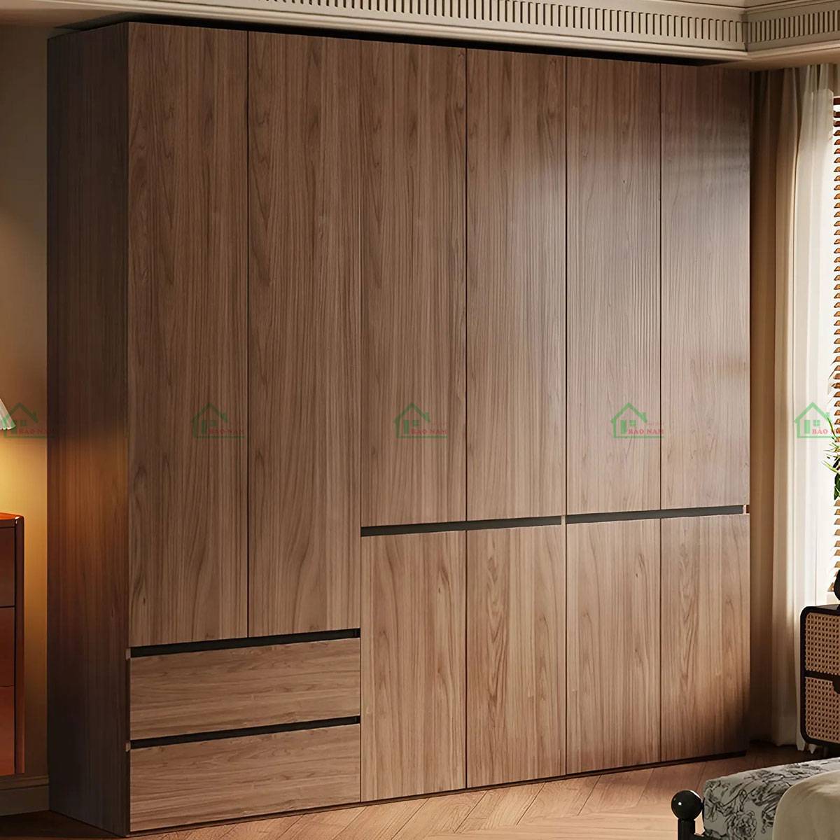 Tủ quần áo gỗ căm xe TATN15 hiện đại, thiết kế tối giản, màu nâu tự nhiên