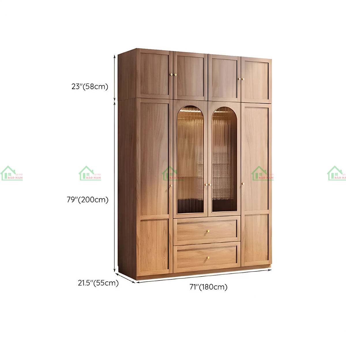 Tủ quần áo gỗ căm xe TATN14 - Kích thước  180x258x55cm