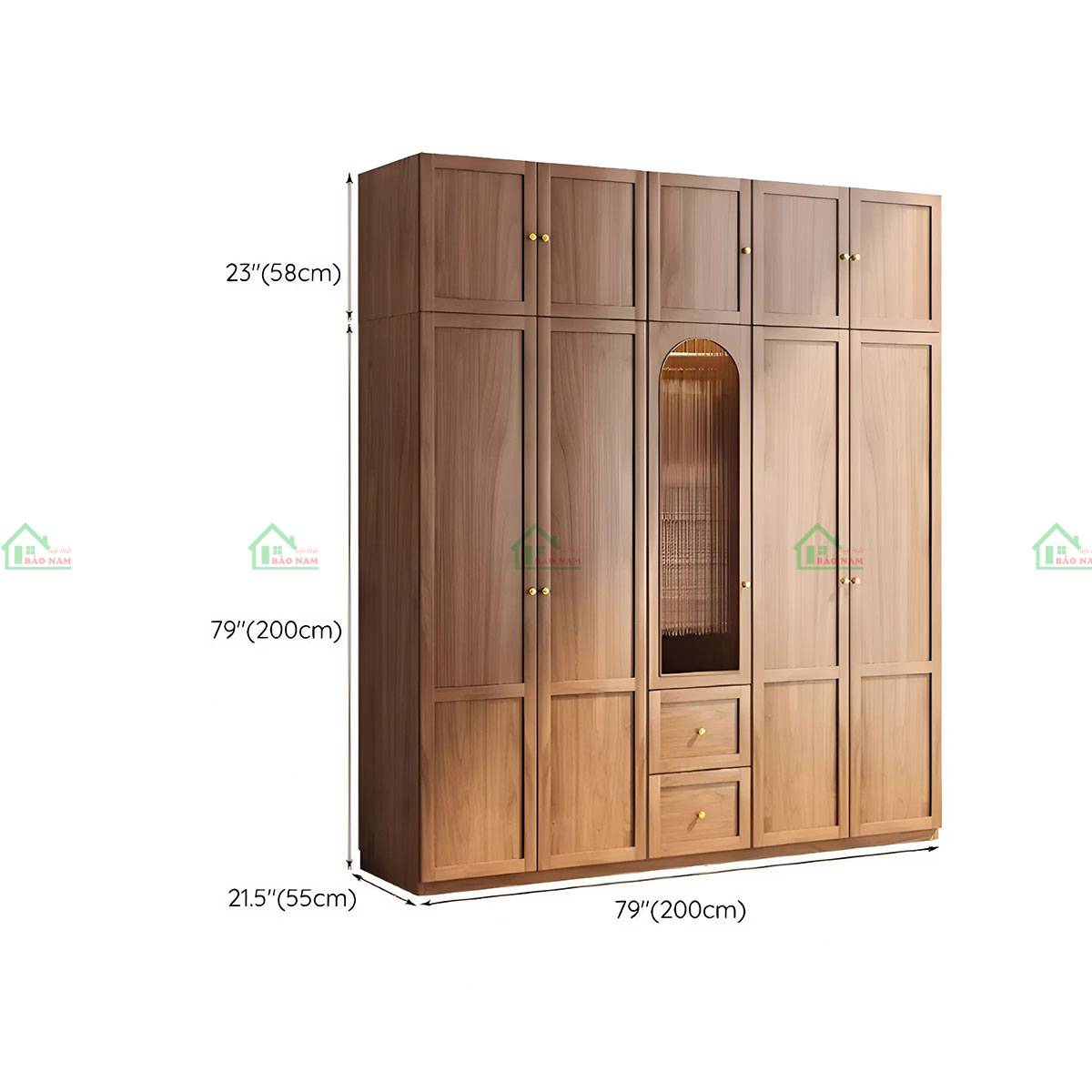 Tủ quần áo gỗ căm xe TATN14 - Kích thước  200x258x55cm