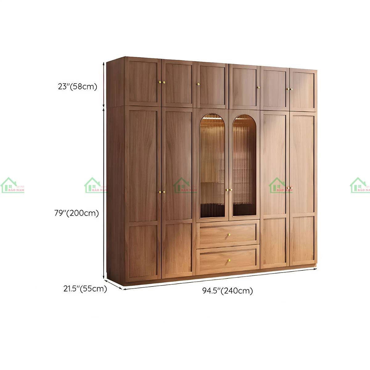 Tủ quần áo gỗ căm xe TATN14 - Kích thước  200x258x55cm