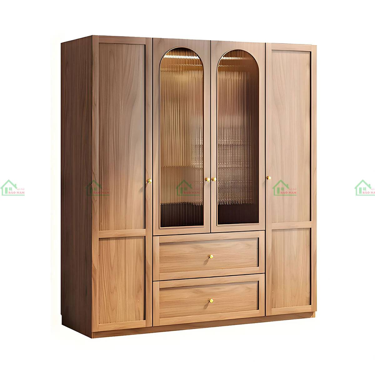 Thiết kế nhiều ngăn của tủ quần áo gỗ căm xe TATN14, đáp ứng mọi nhu cầu lưu trữ