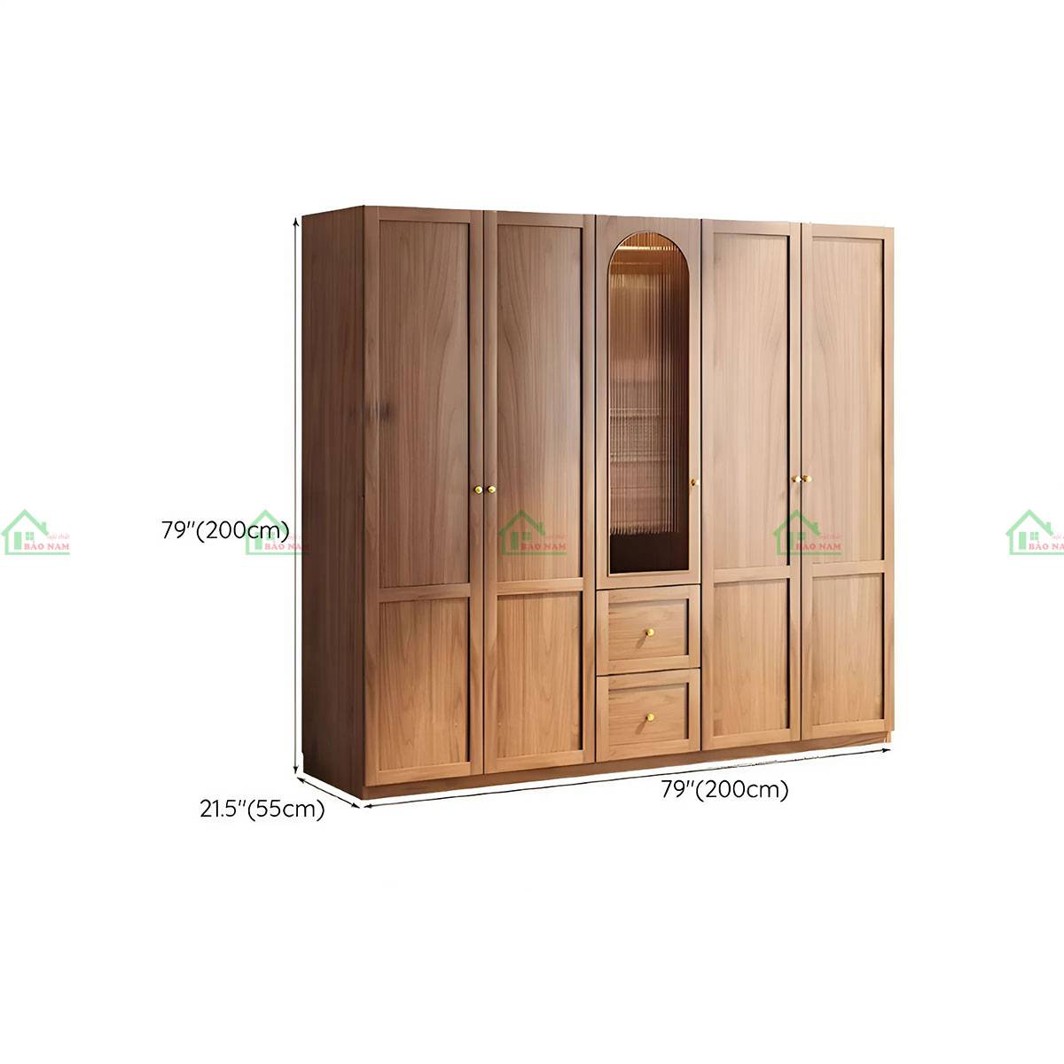 Tủ quần áo gỗ căm xe TATN14 - Kích thước  200x200x55cm