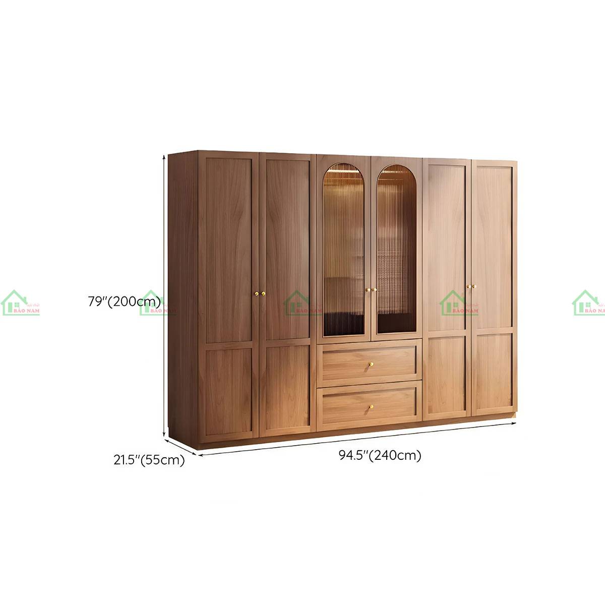 Tủ quần áo gỗ căm xe TATN14 - Kích thước  200x200x55cm
