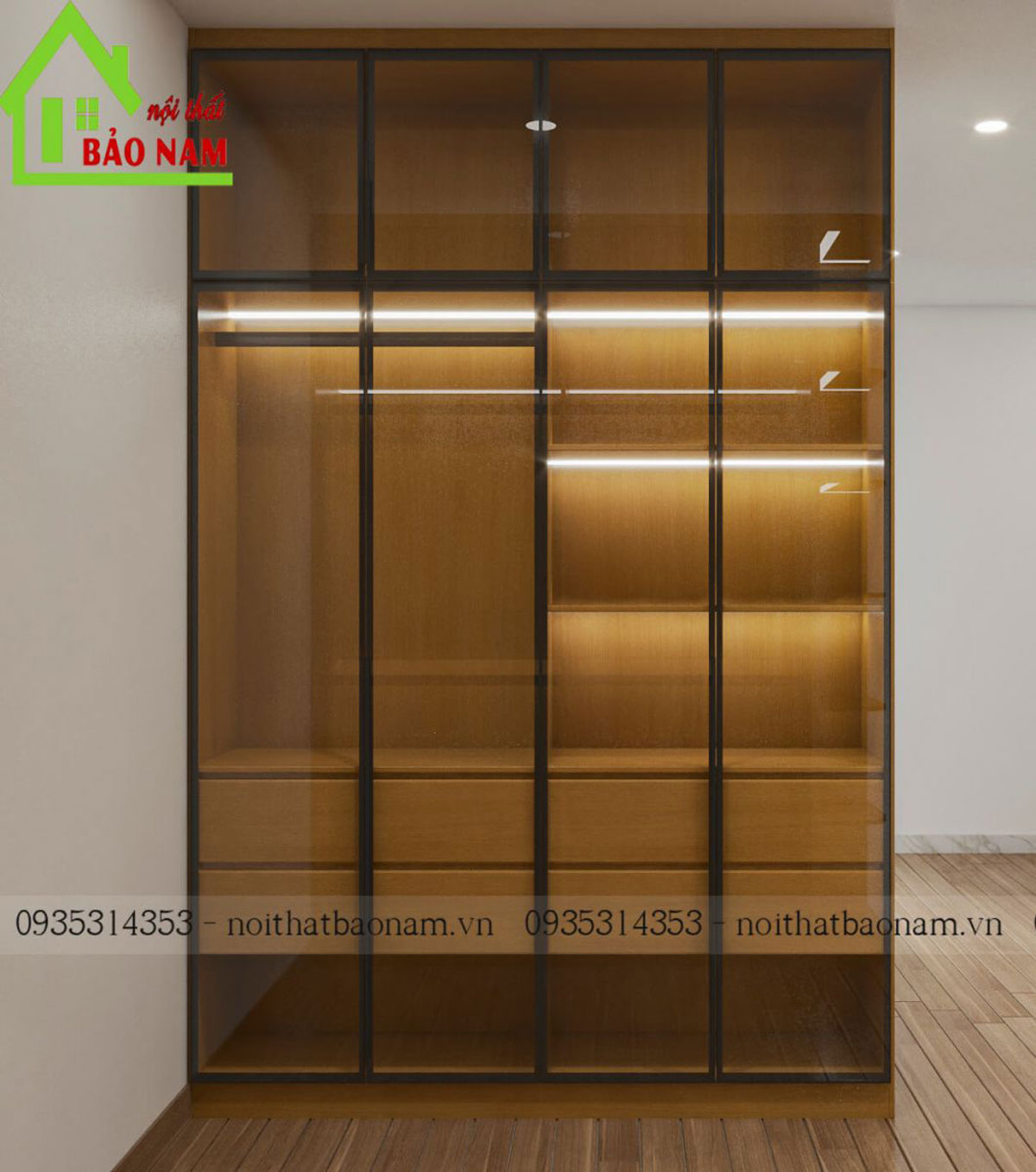 Thiết kế hiện đại, sang trọng với cánh kính khung nhôm đen và kính cường lực trong suốt
