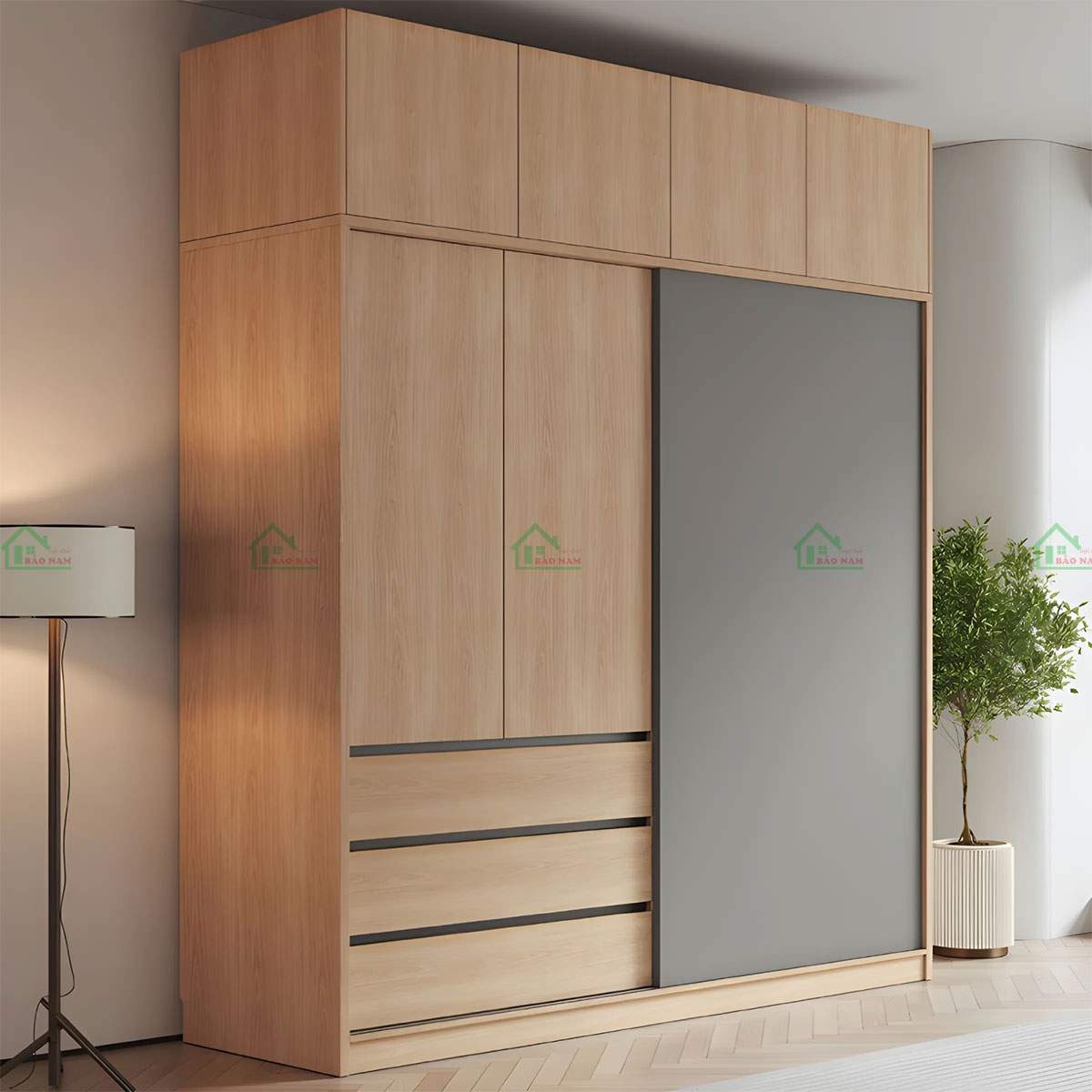 Thiết kế tủ quần áo TAL33 bằng cánh cửa lùa hiện đại, tạo nên vẻ đẹp tinh tế và hiện đại.