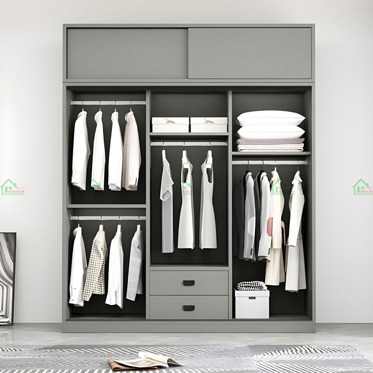 Tích hợp nhiều ngăn chứa tiện ích, kệ để đồ linh hoạt, gia tăng khả năng lưu trữ.