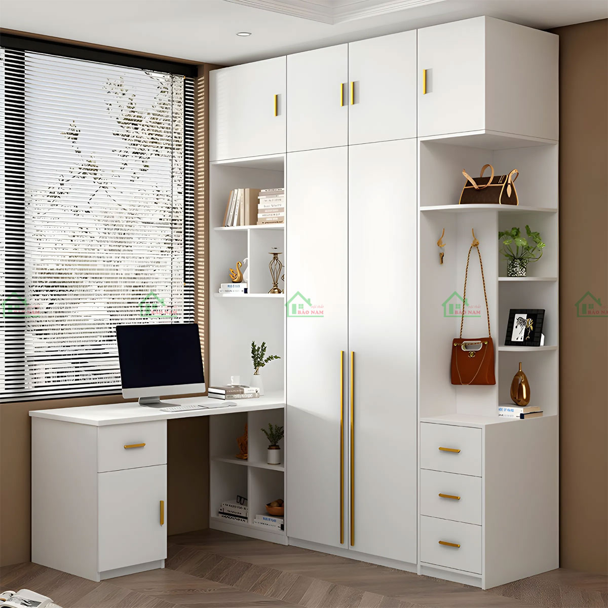 Hệ thống ngăn kéo, kệ lưu trữ linh hoạt, giúp tối ưu hóa không gian sắp xếp đồ dùng.