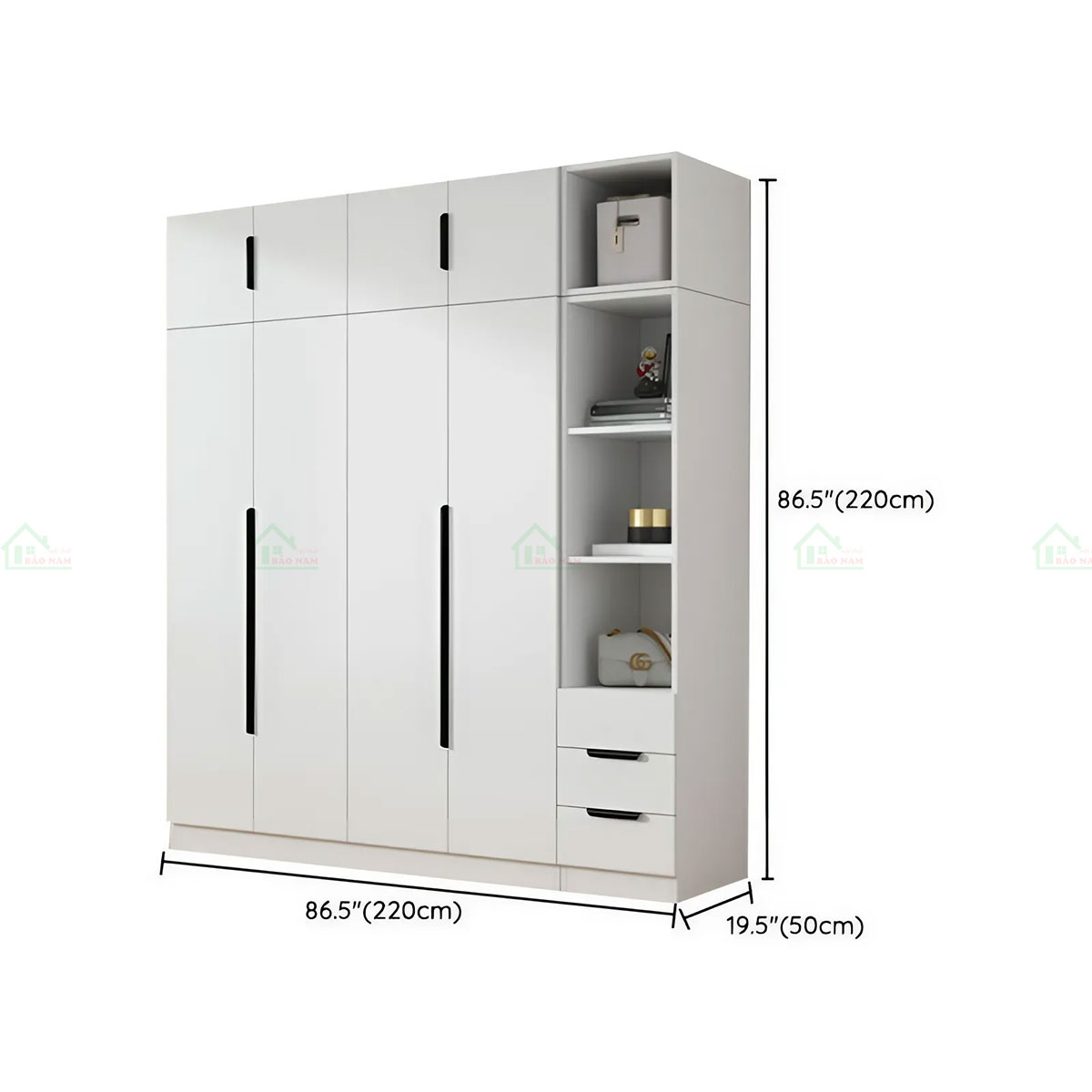 Tủ Quần Áo Gỗ Công Nghiệp MDF Màu Trắng Đẹp Hiện Đại TA34