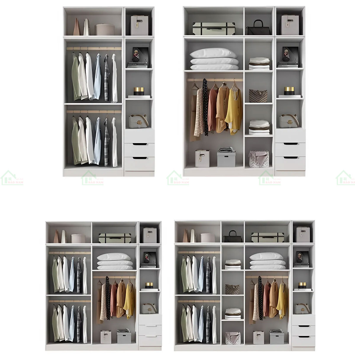 Tủ Quần Áo Gỗ Công Nghiệp MDF Màu Trắng Đẹp Hiện Đại TA34