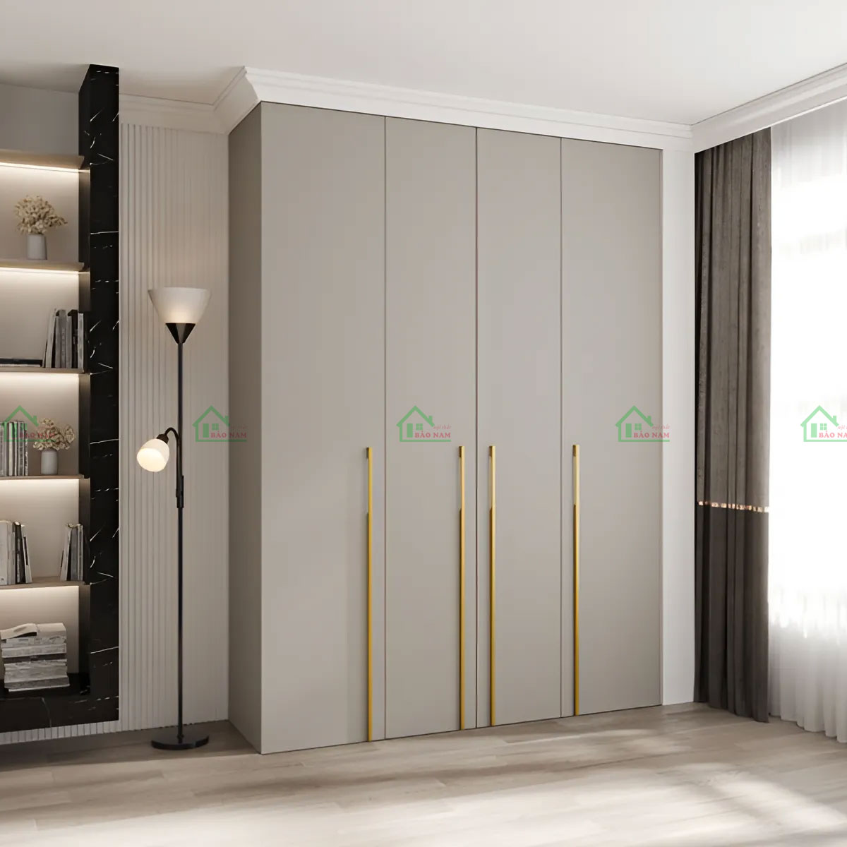 Các tay nắm dài bằng kim loại màu đen tạo điểm nhấn ấn tượng, đồng thời dễ dàng sử dụng.