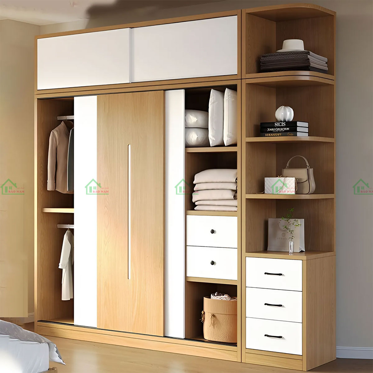 Tủ Quần Áo Gỗ MDF 3 Cánh Trượt Hiện Đại TAL30