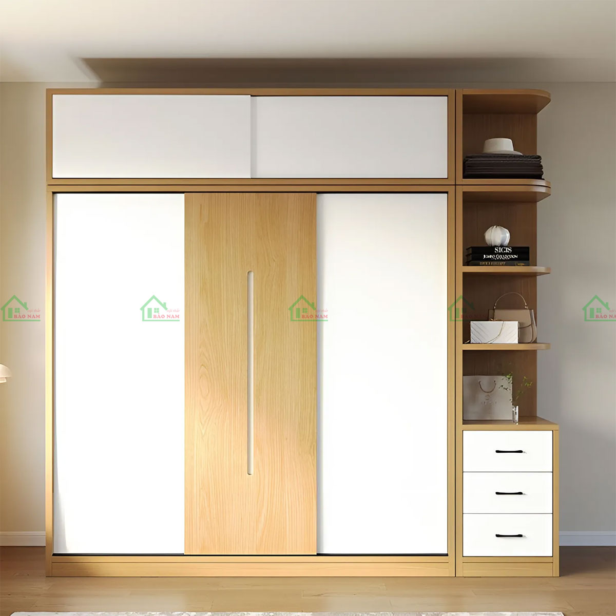 Thiết kế hiện đại với 3 cánh cửa trượt, tối ưu hóa không gian và dễ dàng tiếp cận.