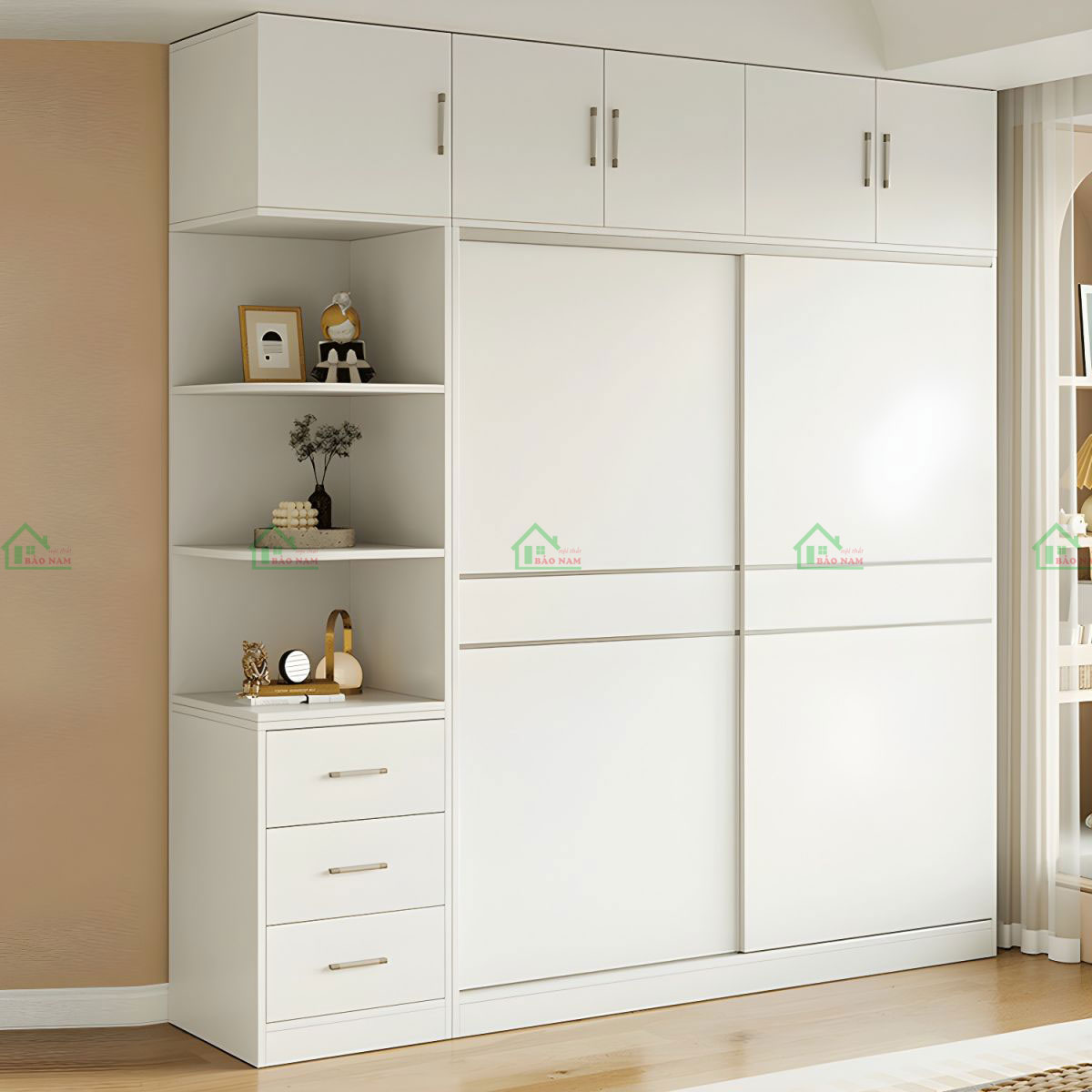 Tủ Quần Áo Gỗ MDF Cánh Lùa Màu Trắng Đẹp Hiện Đại TAL19