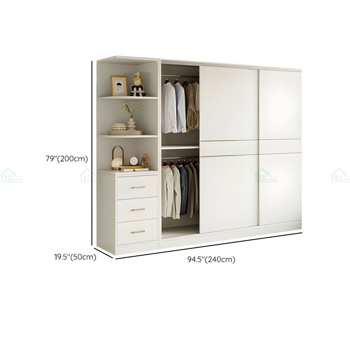 Tủ Quần Áo Gỗ MDF Cánh Lùa Màu Trắng Đẹp Hiện Đại TAL19