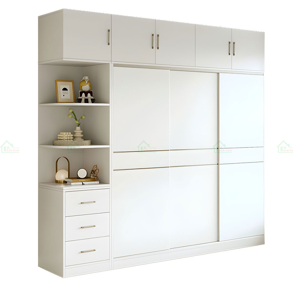 Bố trí các kệ góc giúp tận dụng tối đa không gian và lưu trữ thêm các vật dụng cá nhân.