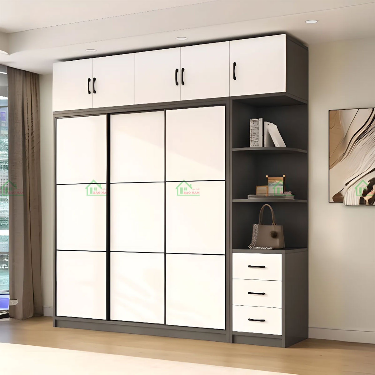 Tủ Quần Áo Gỗ MDF Cửa Lùa Đẹp Hiện Đại TAL15