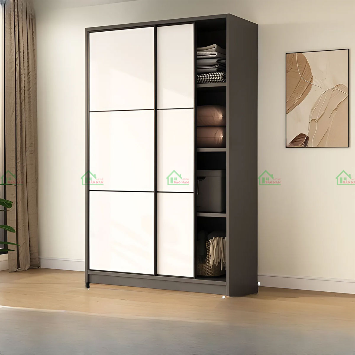 Sử dụng chất liệu Gỗ công nghiệp MDF An Cường bền bỉ, dễ vệ sinh.