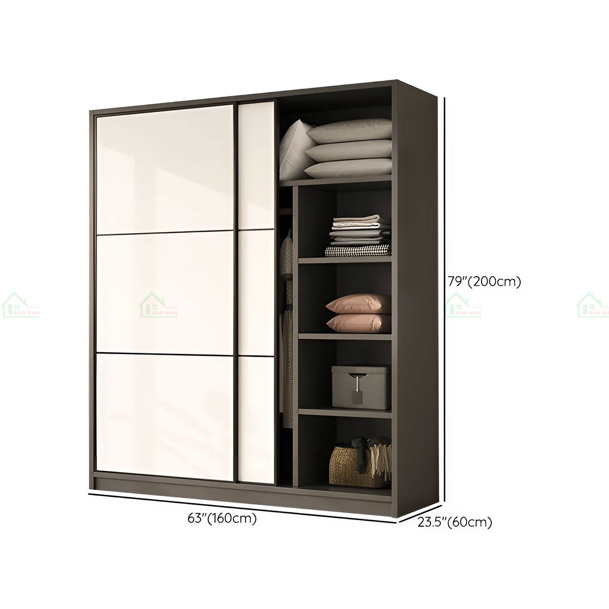 Tủ quần áo được thiết kế và thi công theo yêu cầu, kích thước tùy chỉnh, lắp đặt nhanh chóng tại nhà.