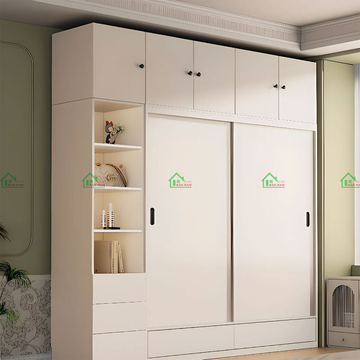 Tủ Quần Áo Gỗ MDF Cửa Lùa Màu Kem Đẹp Hiện Đại TAL03