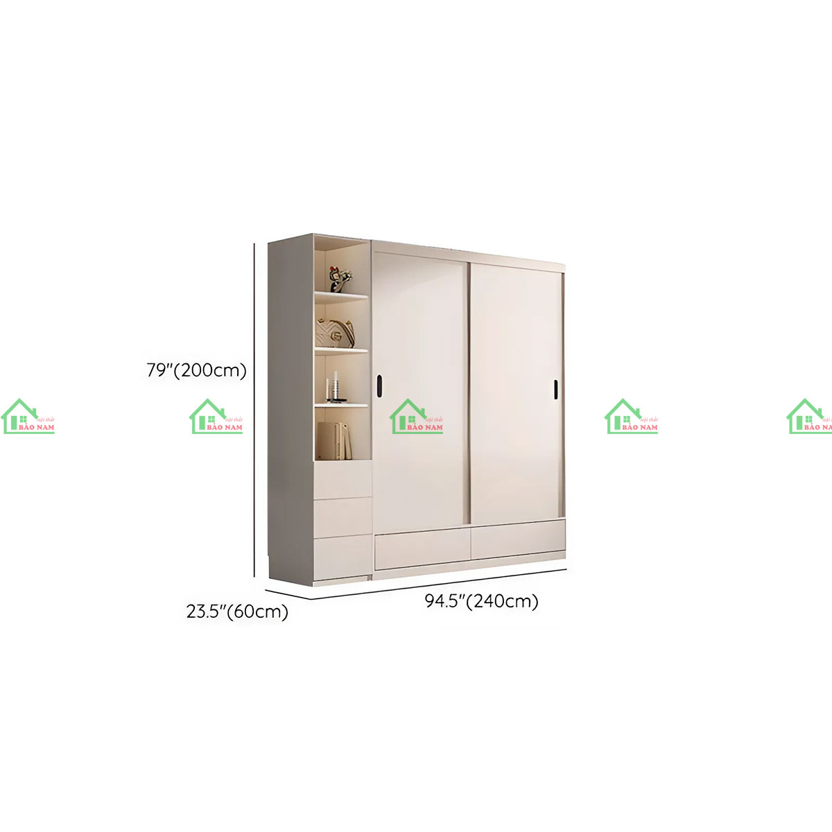 Tủ Quần Áo Gỗ MDF Cửa Lùa Màu Kem Đẹp Hiện Đại TAL03