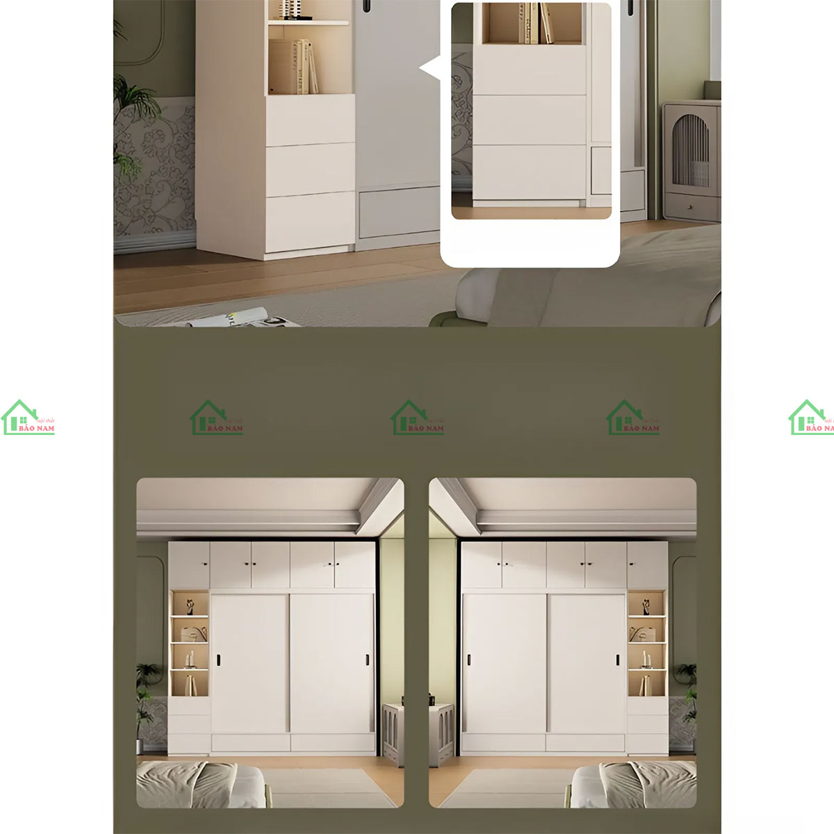Tủ Quần Áo Gỗ MDF Cửa Lùa Màu Kem Đẹp Hiện Đại TAL03
