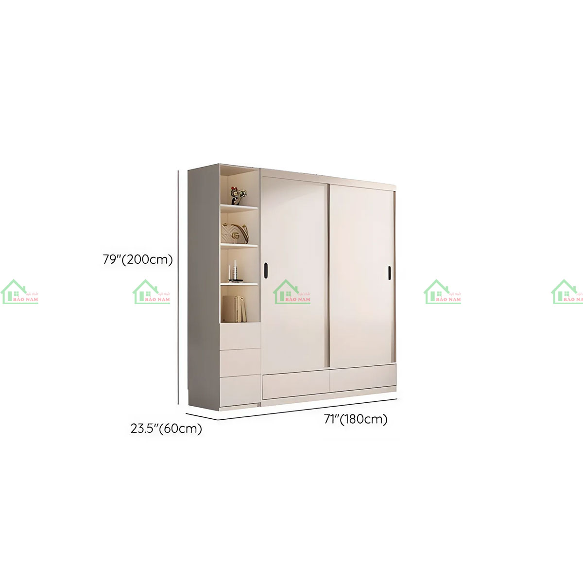 Tủ Quần Áo Gỗ MDF Cửa Lùa Màu Kem Đẹp Hiện Đại TAL03
