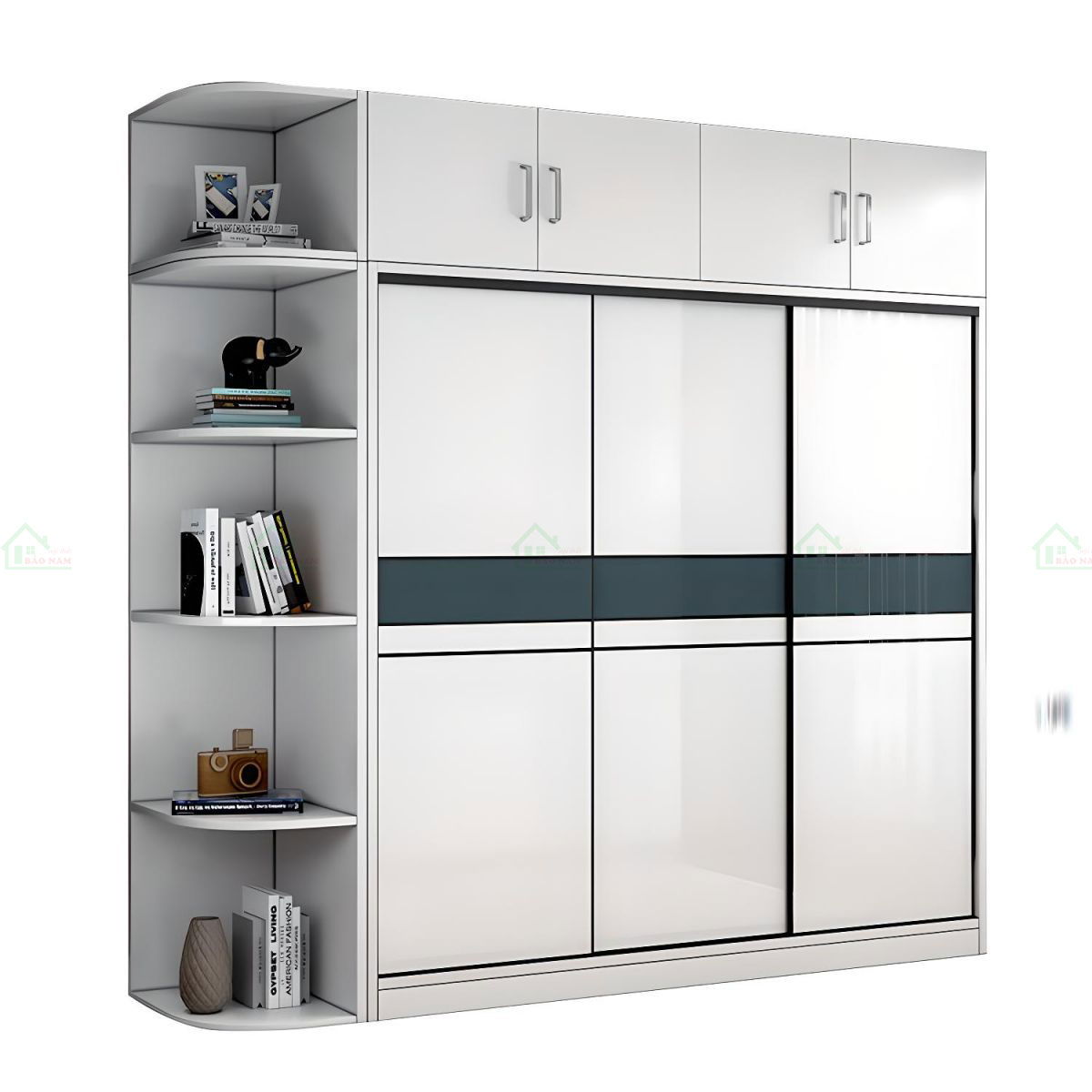 Sự kết hợp giữa màu trắng chủ đạo và viền trang trí màu xám làm nổi bật thiết kế.