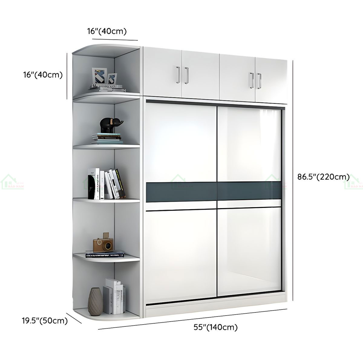Sử dụng chất liệu gỗ MDF chất lượng cao, phủ lớp melamine màu trắng tinh tế.