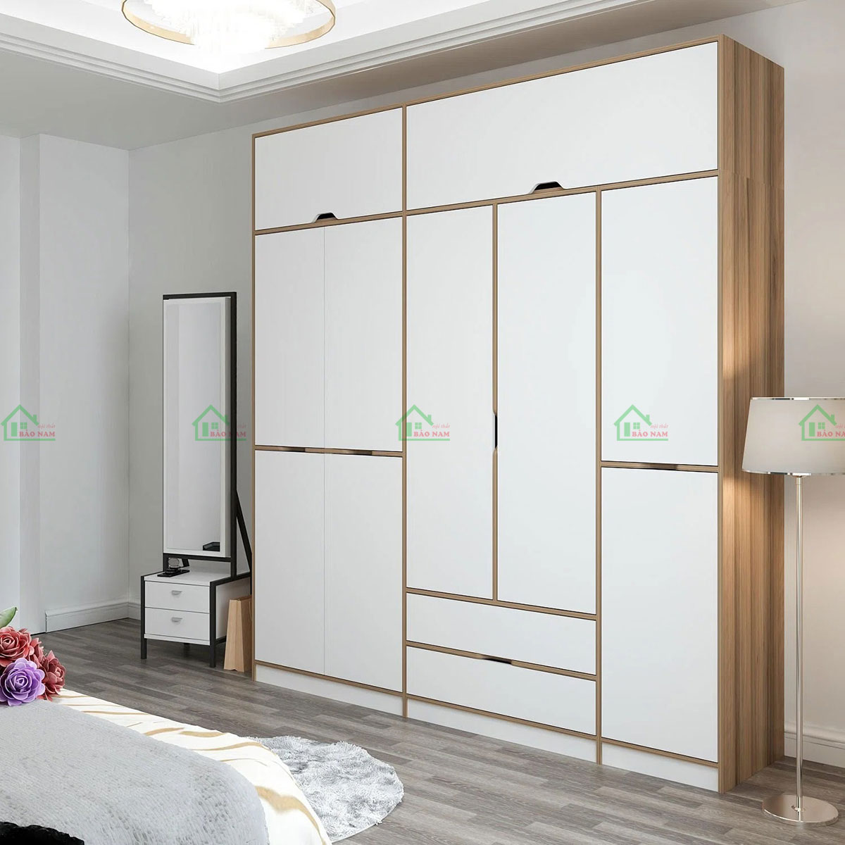 Tủ được làm từ gỗ công nghiệp MDF An Cường chất lượng cao, đảm bảo độ bền và ổn định kết cấu.