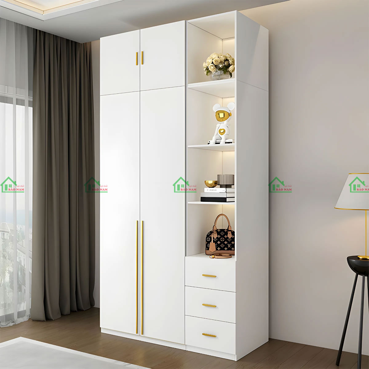 Tủ áo TA42 có thể được đặt sản xuất theo kích thước để phù hợp với không gian và nhu cầu lưu trữ của bạn, đảm bảo tối ưu hóa không gian sử dụng.
