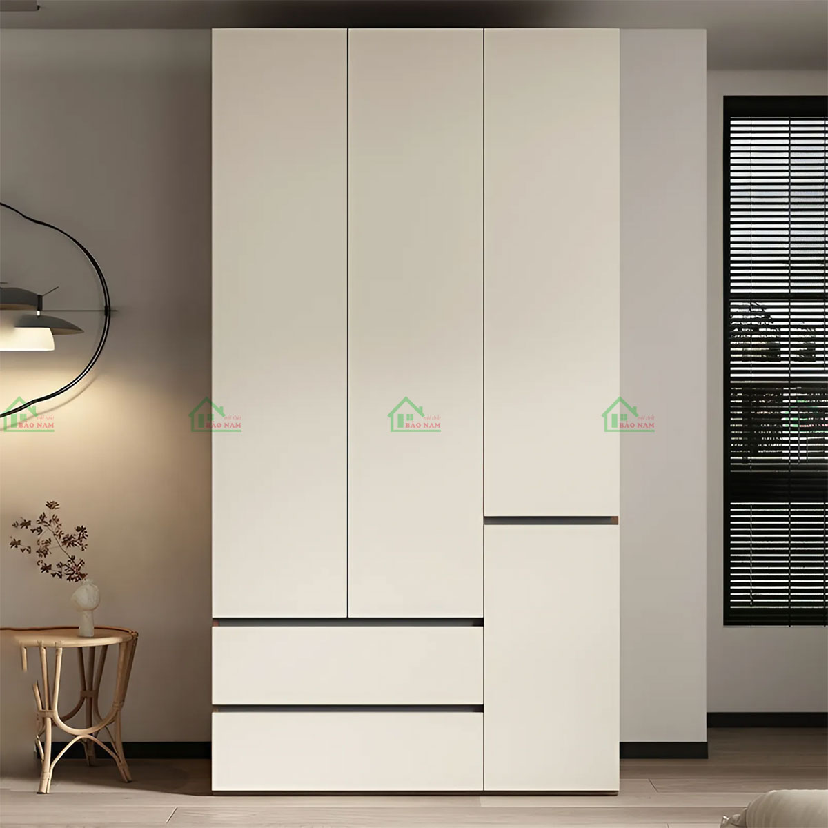 Thiết kế hiện đại, tối giản với chất liệu gỗ MDF và tông màu be trung tính, tủ quần áo mang đến vẻ đẹp tinh tế, phù hợp với nhiều phong cách nội thất.
