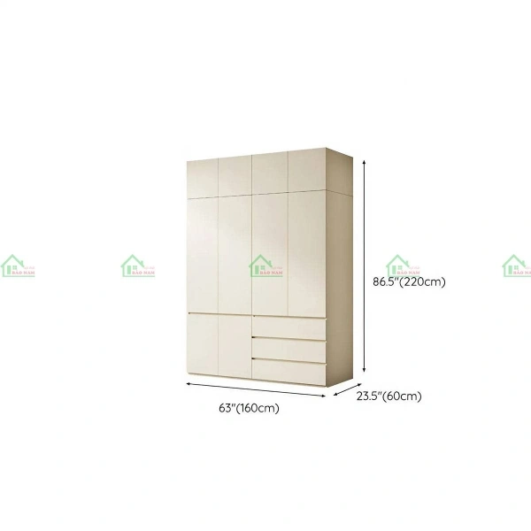Tủ quần áo TA81 An Cường với kích thước 220cm*160cm, thiết kế hiện đại màu trắng